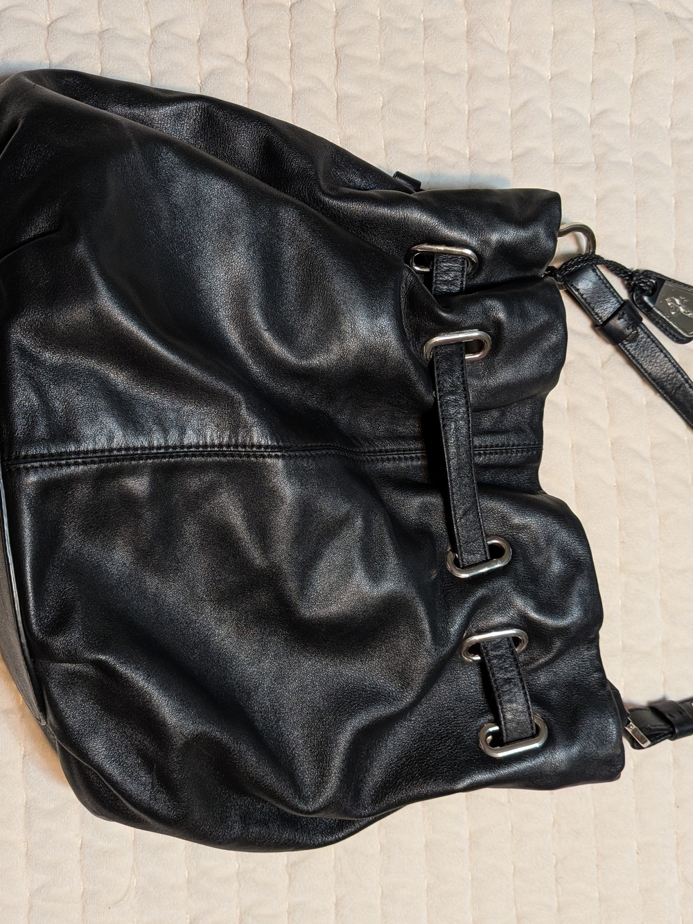 Cole Haan Pink Interior Drawstring Tote with Black Trim